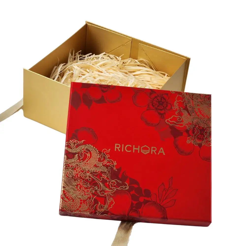 Özel Logo lüks karton kağıt hediye ambalaj kırmızı çıkarılabilir kapak sert hediye kutuları ile ipek kurdele