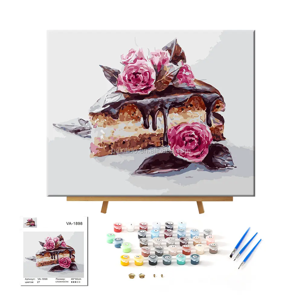 Paintido dessert cake with flower VA-1898 acrylic frames diy digital painting by numbers