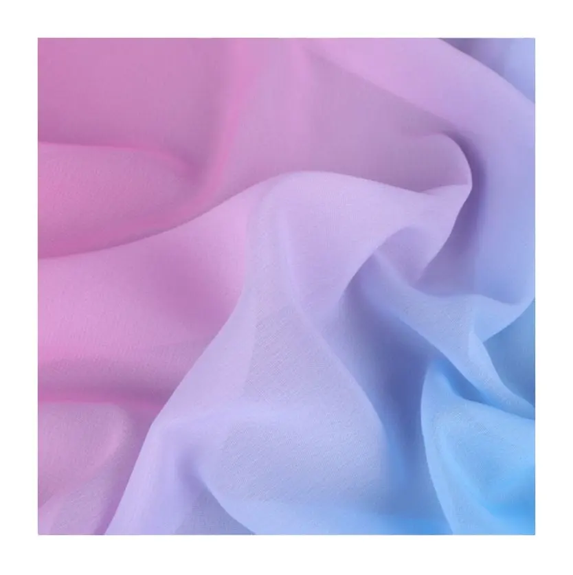 Saree rampe en mousseline de soie imprimée numérique, Hijab 100% Polyester, tissu en soie imitée, tissu imprimé dégradé pour robe, vente en gros