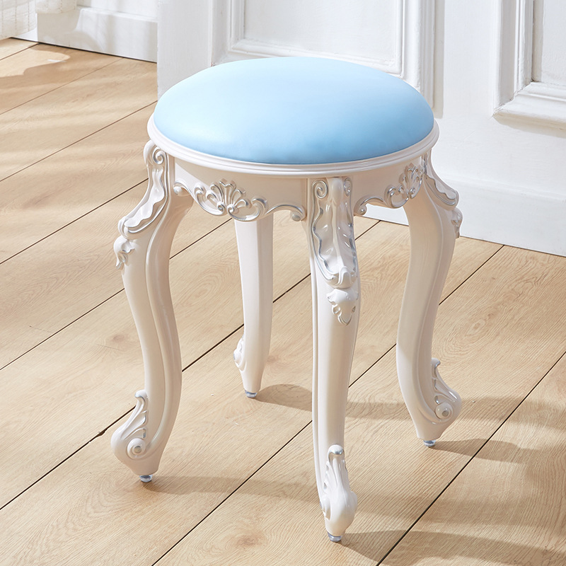 Tabouret rond en cuir bleu clair peint argenté, hauteur 43 cm