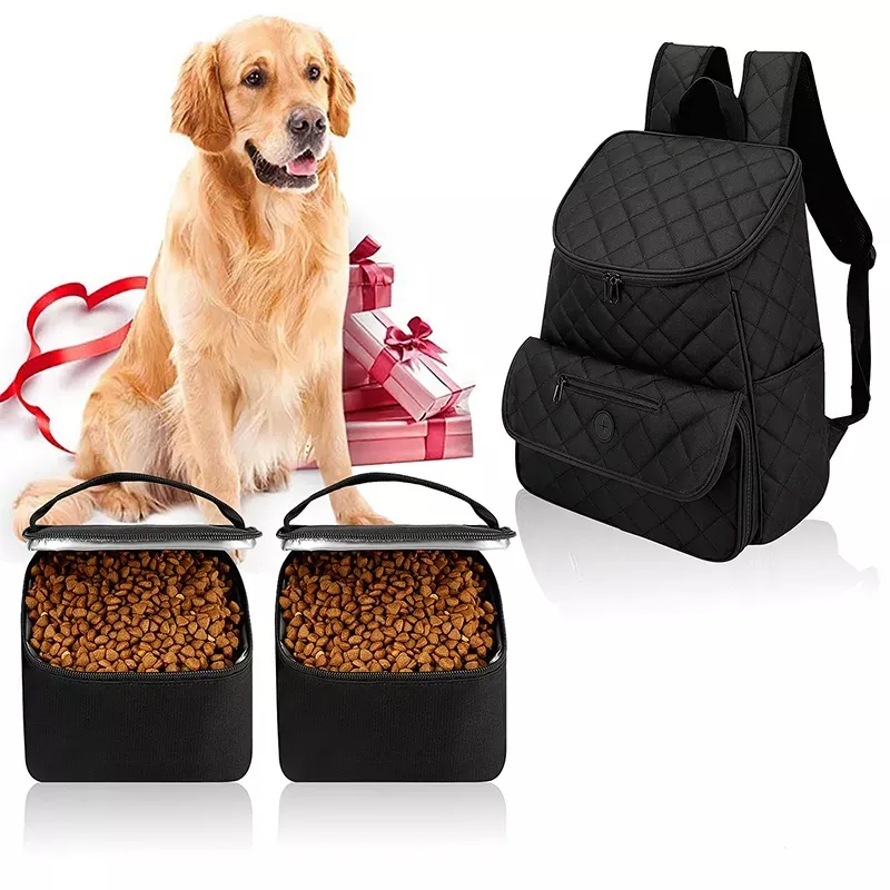 Borsa da viaggio per animali domestici portatile da esterno zaino da addestramento per animali domestici da viaggio cibo per cani da compagnia zaino con 2 sacchetti per alimenti