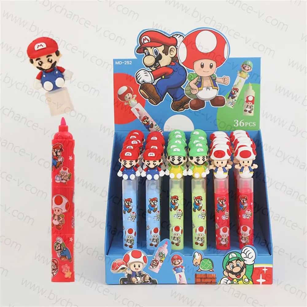 Caneta marcador Mario popular clássica 3 em 1 marcador para festas infantis, sacola de lembrancinhas, empresa de videogame, ideia de presente para agradecimento