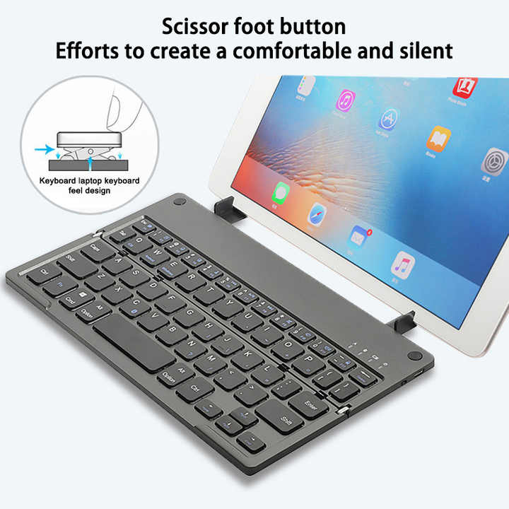 黑色布局可折叠BT无线折叠键盘Qwerty Azerty和触摸板鼠标无线键盘
