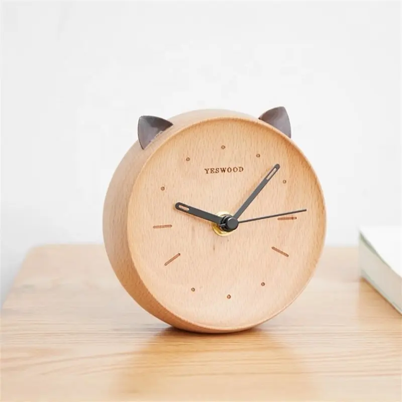 Horloge de Table en bois de hêtre au Design d'animaux, joli modèle, pendule de bureau pour enfants