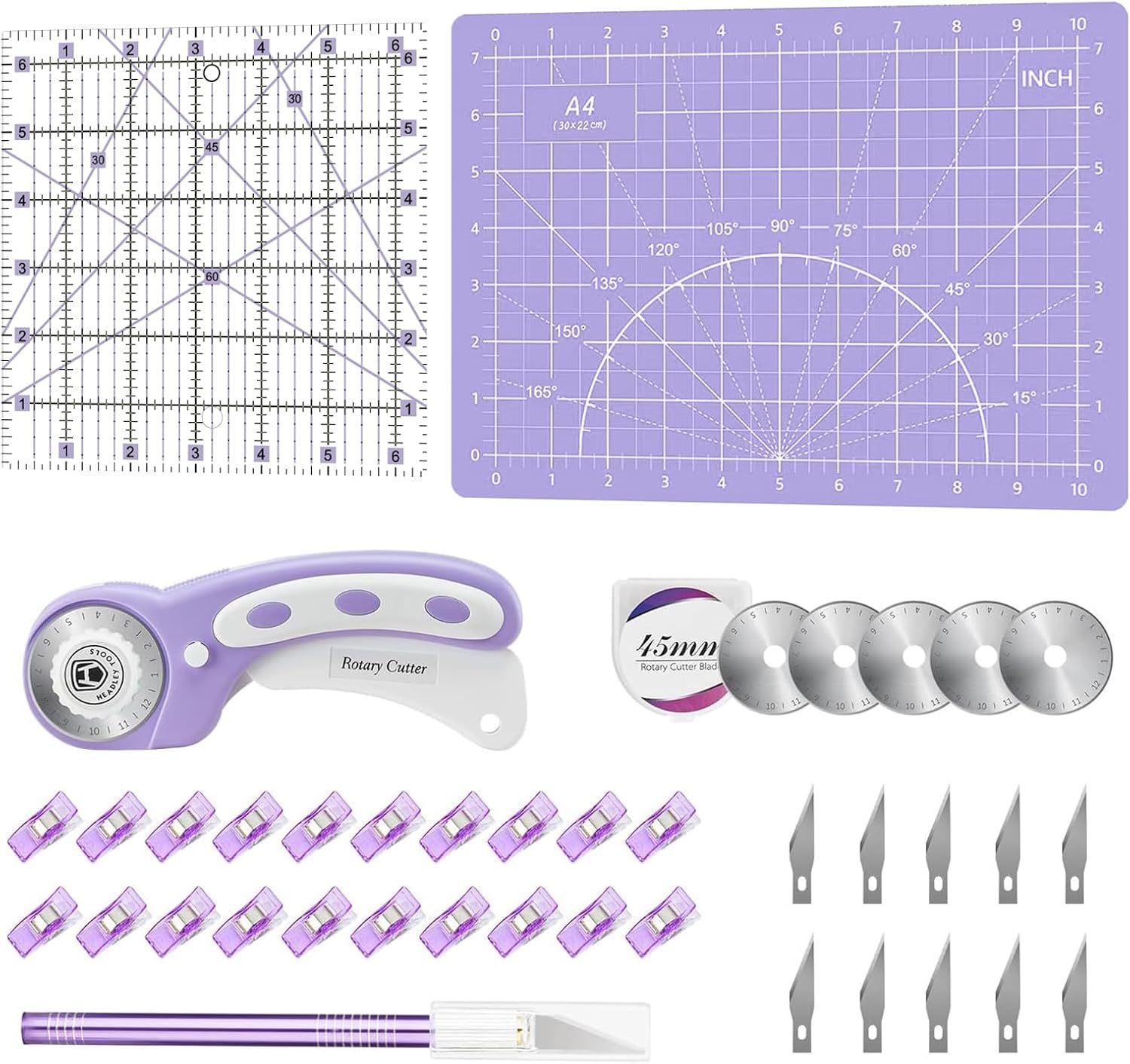 Ensemble de tapis de découpe et cutter rotatif Purple-A4