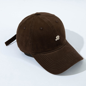 B Logo harf desen yıkanmış pamuk yapılandırılmamış 6 panelli spor beyzbol şapkası stokta yapılandırılmamış kapak - Product Image 2