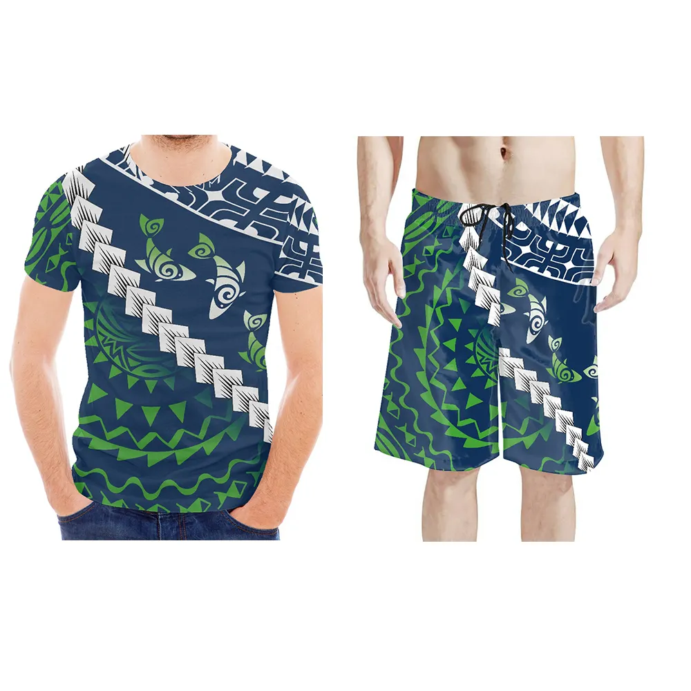 Комплект одежды мужской из 2 предметов, гавайская пляжная рубашка и шорты для отпуска в стиле бохо, блузка, шорты с принтом, зеленый цвет