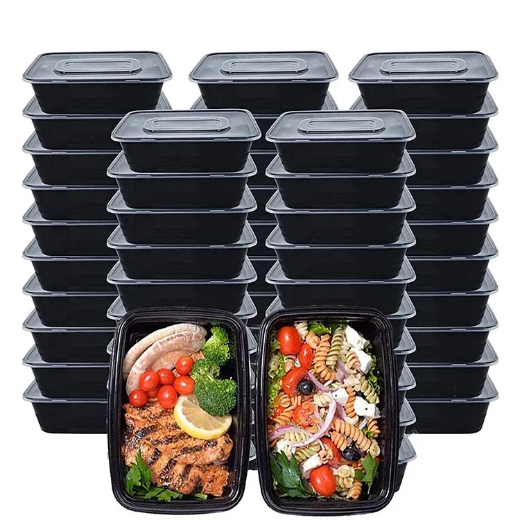 eco friendly restaurant black rectangular plastic pp microwave disposal food takeaway container