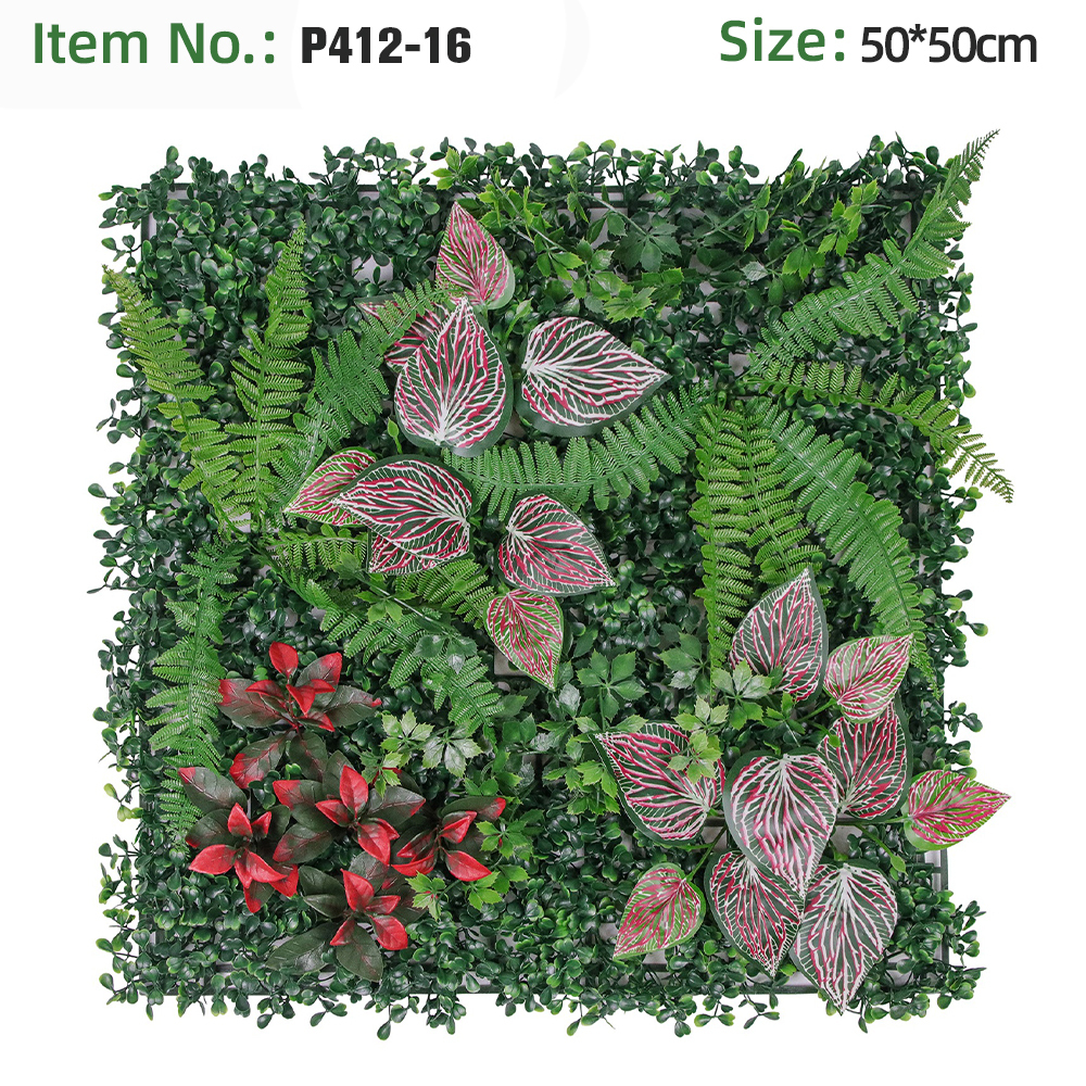Panneau mural vert mélangé avec feuilles de fougère à nervures rouges