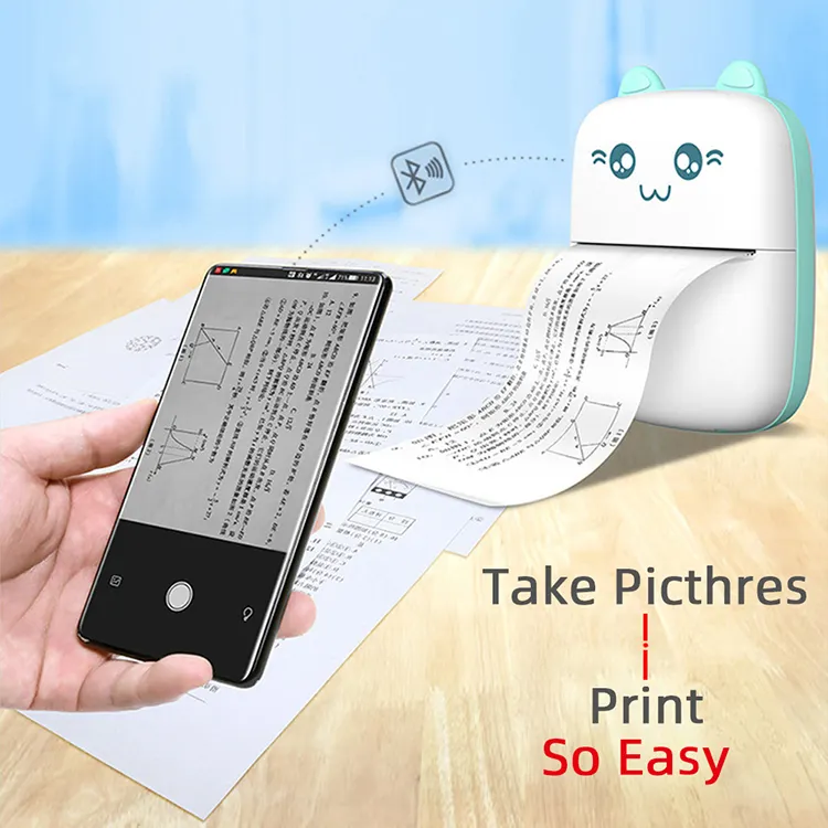 Mini imprimante de dessin animé portable carte autocollant étiquette photo portable téléphone portable BT imprimantes thermiques