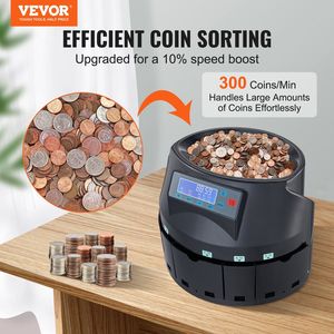 DB VEVOR高速美元硬币分拣机300硬币/分钟计数速度，带液晶显示器和滚筒硬币计数器和包装纸 - Product Image 2