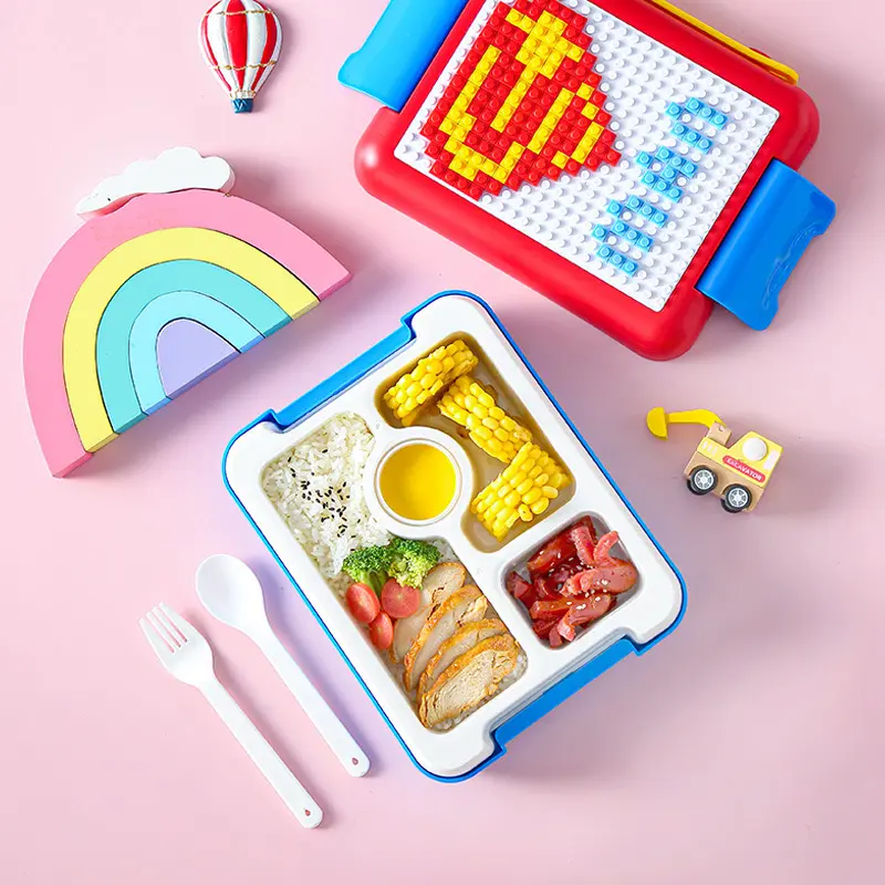 Cartone animato fai da te BPA Free pixel mattoncini per bambini scomparti in plastica scatola per pranzo per studenti scatola scatola per insalata di frutta da picnic