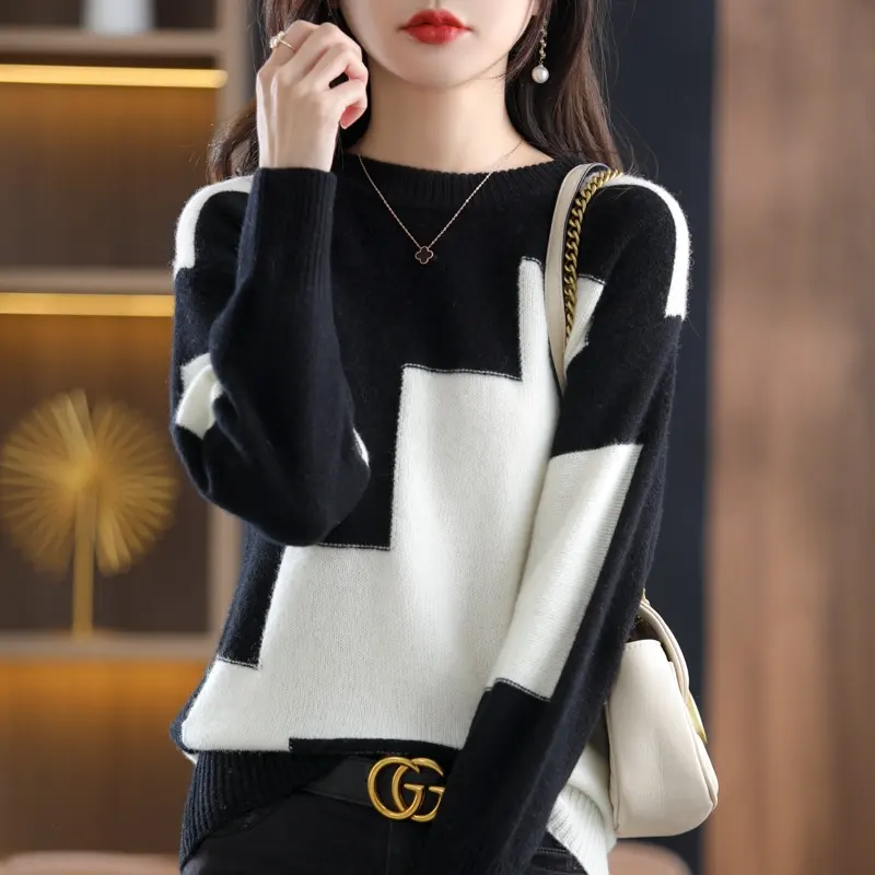Herbst Rundhalsausschnitt Häkeloberteile Pullover koreanische Damenpullover 2024 Trendkleidung Pullover für Damen gestrickter modischer Pullover