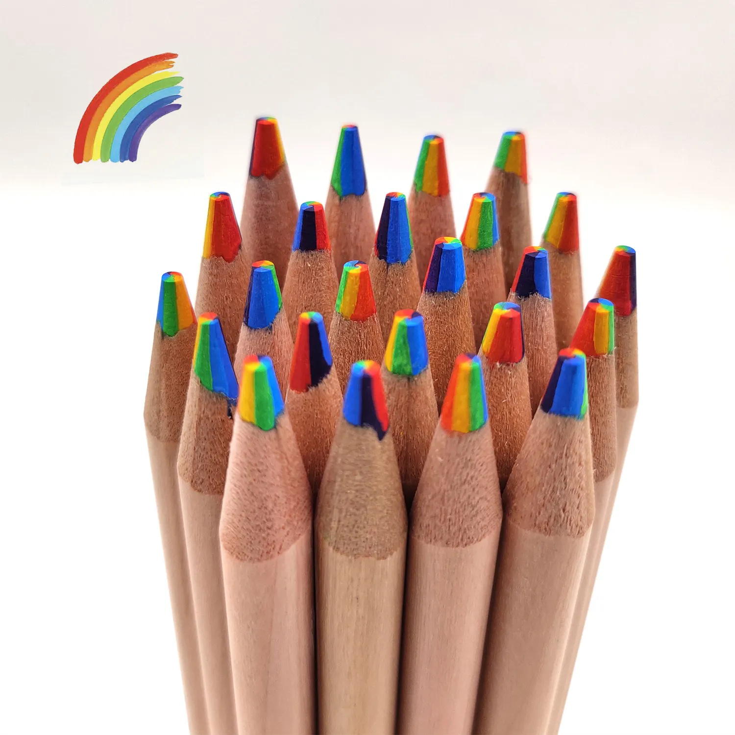 Caneta arco-íris de madeira para desenho, 7 cores, lápis de cor gradiente de madeira preta, DIY, pintura graffiti, cores criativas, chumbo, atacado