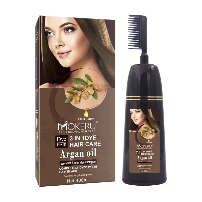 Commercio all'ingrosso colore permanente dei capelli Shampoo con pettine senza ammoniaca 400ml con 28 colori olio di Argan Formula organica tinture per capelli