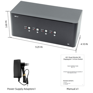4端口8k四显示器DP1.4 KVM开关视频分配器转换器，适用于4台计算机共享集键盘鼠标兼容 - Product Image 6