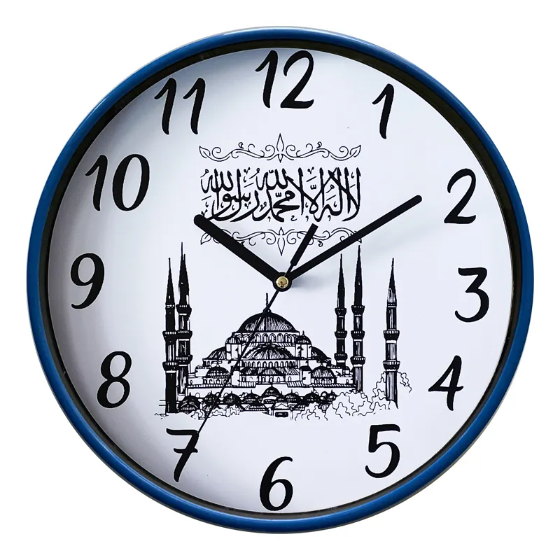 NE-8821-1 a buon mercato prezzo rotondo 10 pollici semplice decorazione moderna stile islamico modello di plastica orologio da parete Azan musulmano orologio da parete