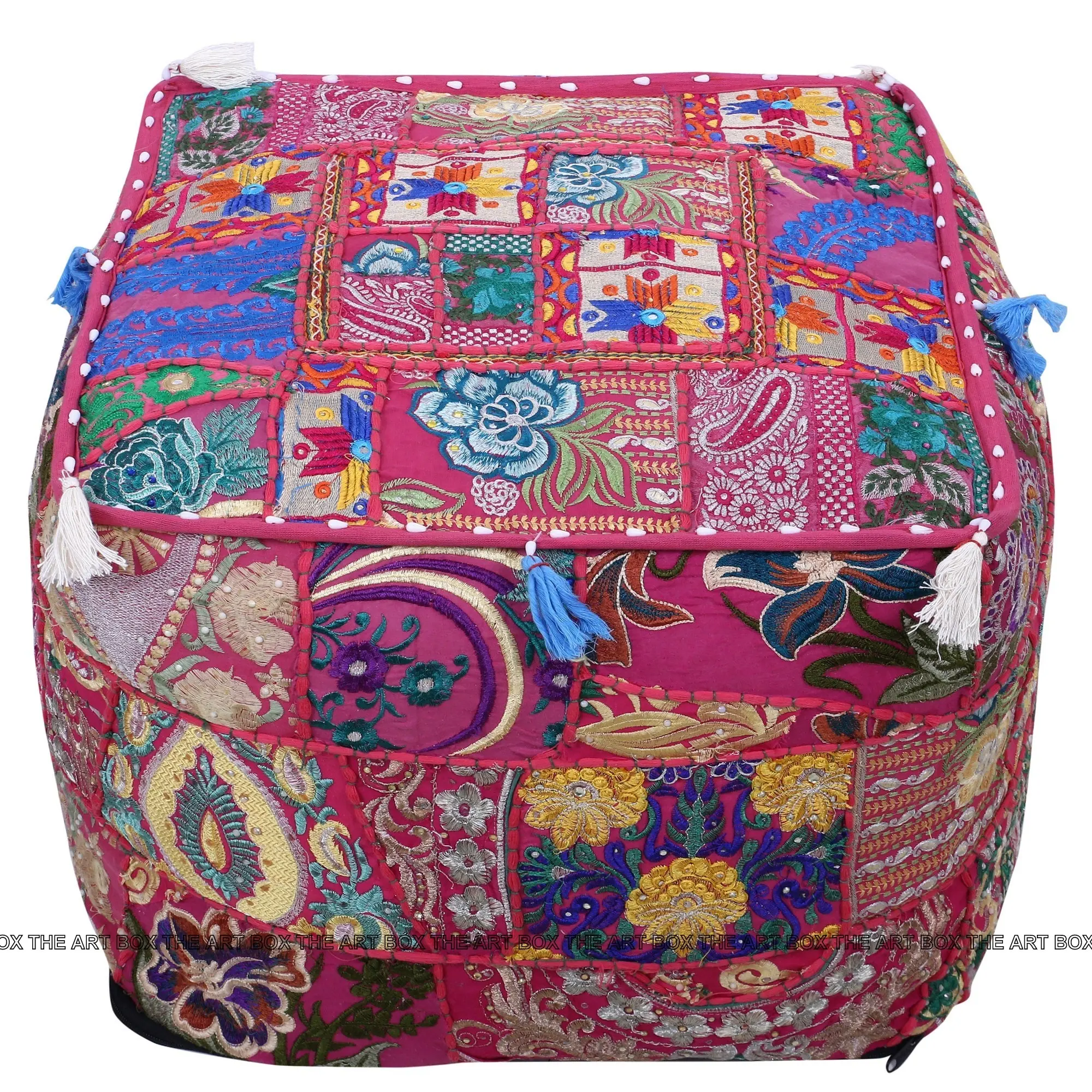 Moroccan Pouf Wholesale Foot Stool Cover Indian Bohemian Square Pouf Storage Ottoman Patchwork Living Room Furniture Traditional