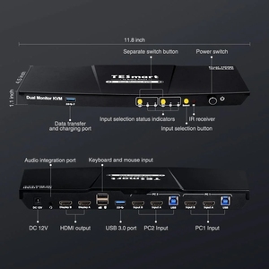 TESmart 2端口双显示器KVM开关HDMI 4K60Hz带USB 3.0扩展坞EDID，适用于2台电脑和2台显示器KVM开关 - Product Image 2