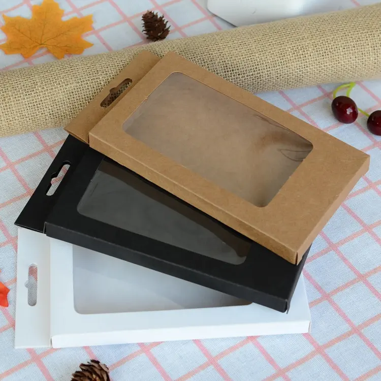 Kraft paper Phone Case Packaging Box with Clear PVC window ready to ship
