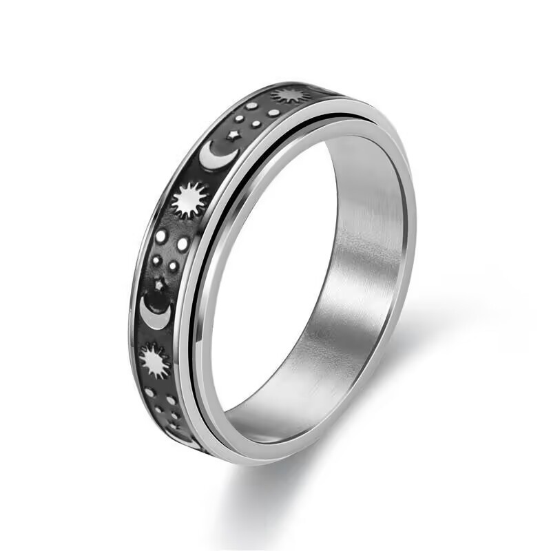 3. 6mm - Rotating sun moon stars, Steel Color