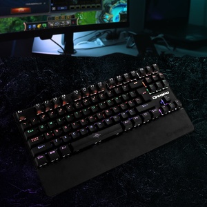 Hoya-teclas reemplazables personalizadas Rgb con luz Led retroiluminada, juego de teclados mecánicos con cable ergonómico, 87 teclas, con reposamanos