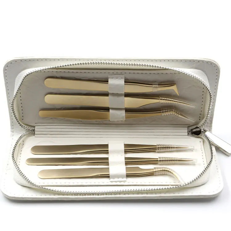 Trousse d'outils de beauté professionnelle, pinces à faux-cils, couleur or, lot de 6 pièces, possibilité de personnaliser