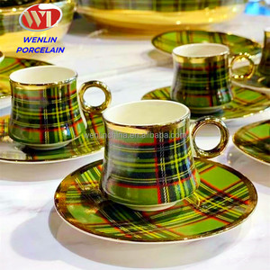 İngiltere altın renk seramik kahve fincan ve çay tabağı arap türkçe etiyopya Logo tasarım 12 adet çay seti - Product Image 2