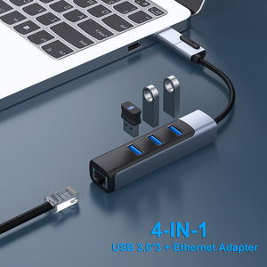 ปรับแต่งอะแดปเตอร์ USB to RJ45 ขนาด 1,000Mbps อะแดปเตอร์ USB C เป็นอีเธอร์เน็ตพร้อมฮับ USB 3.0 3 อัน - Product Image 2