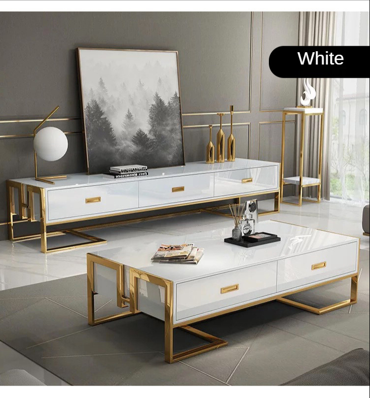 Post-modern light luxury tempered glass tea table TV cabinet combination small family TV cabinet combination