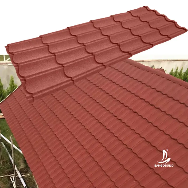 Sangobuild chino de tamaño largo Telha tejas de Color hojas de techo de Metal fácil de instalar teja de hoja de techo recubierta de piedra