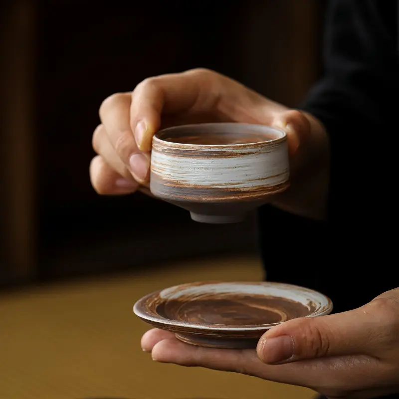 Taza de té de cerámica Retro con taza y platillo, dibujo creativo esmaltado, regalo, venta al por mayor