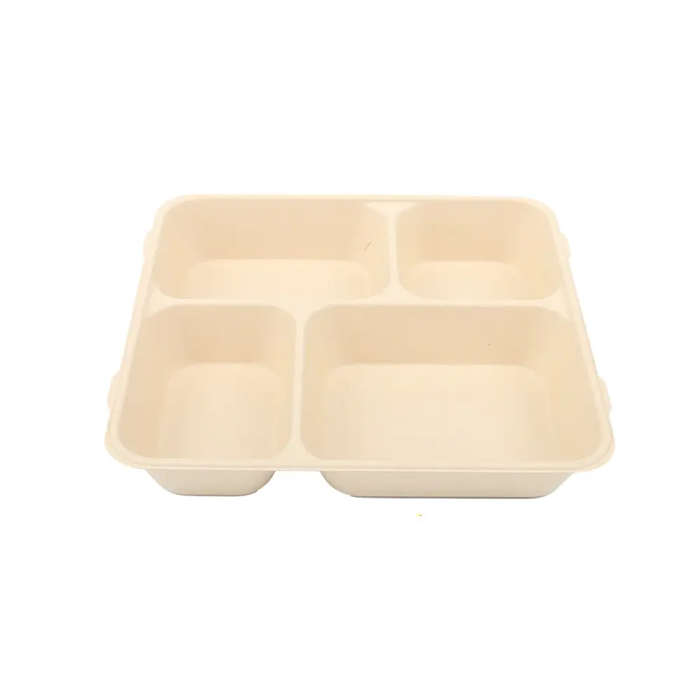 700ML usa e getta pasta di bambù scatola di imballaggio cibo biodegradabile fast Food contenitore piatti con 4 scomparti