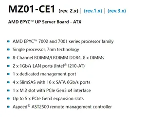 Per MZ01-CE1 Gigabyte (rev.2.x) / (rev.3.x) scheda madre e processori serie EPYC 7002/7001 DDR4 è stato testato bene con spedizione