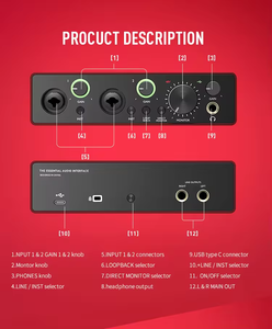 AMACEX Profesional XLR 48V Micrófono Mezclador de audio Tarjeta de sonido Grabación de estudio Interfaz de audio USB - Product Image 5
