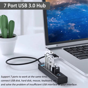 7端口USB集线器扩展器USB 3.0和2.0分离器适配器，适用于笔记本电脑、键盘、鼠标、外部设备