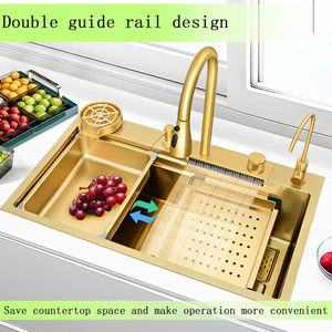Hand Made Stain Kitchen <strong>Sinks</strong> Gold Nano Finish 3mm Thick Single Bowel Kitchen <strong>Sink</strong> Set Large Space <strong>with</strong> Drain <strong>Overflow</strong> - Product Image 2