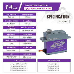 เซอร์โวมอเตอร์ขนาดเล็กไร้แกน26g, เซอร์โวมอเตอร์14kg 0.09S 8.4V เกียร์โลหะเคสอลูมิเนียมพวงมาลัย2BB สำหรับชิ้นส่วนรถยนต์หุ่นยนต์เครื่องบิน RC - Product Image 3