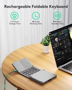 Teclado plegable inalámbrico delgado y versátil de alta calidad con panel táctil: recargable y compatible con varios sistemas para dispositivos móviles - Product Image 2