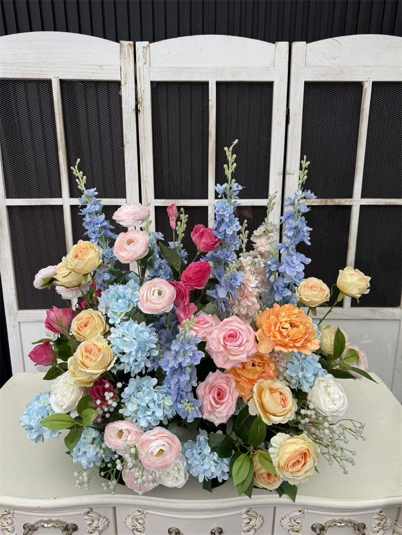 Camino de flores para pasillo de boda, 60 cm, azul y rosa.