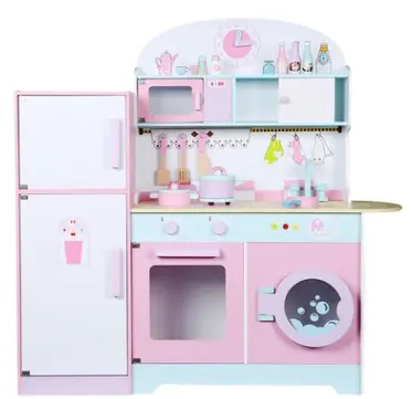 Nova simulação de madeira brinquedo, crianças grandes jogar casa cozinha frigorífico fogão cozinha brinquedos