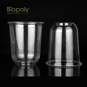 Biyobozunur bardak toptan 16oz <span class=keywords><strong>20oz</strong></span> biyobozunur Compostable PLA şeffaf soğuk içme U şekli kapaklı bardak