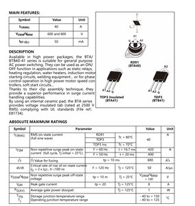 Công suất cao silicon kiểm soát TRIAC <span class=keywords><strong>Thyristor</strong></span> mô-đun bta41/bta26/bta16 600/800V 16A đóng gói trình điều khiển điện - Product Image 3