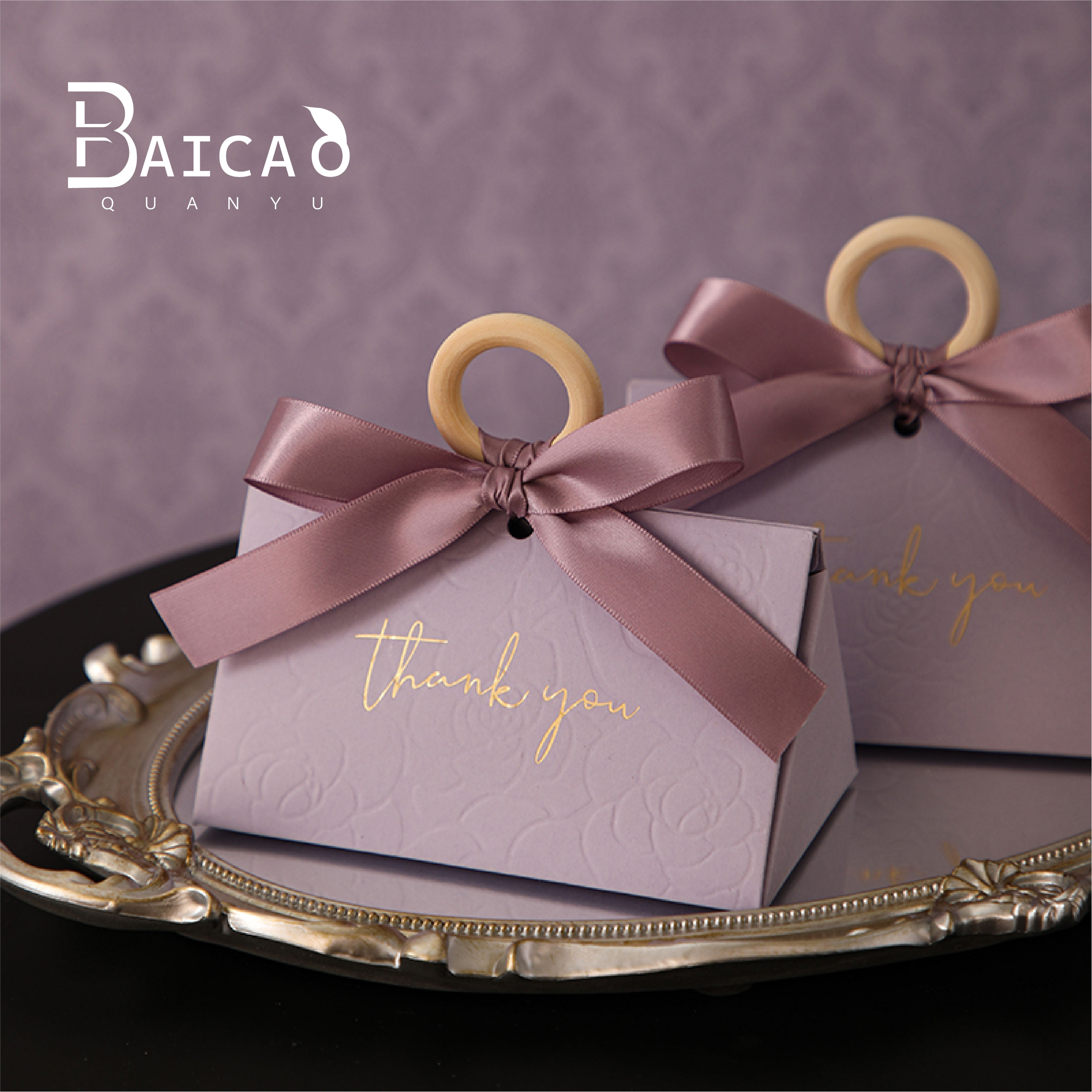 Champagne + Wooden Ring Ribbon