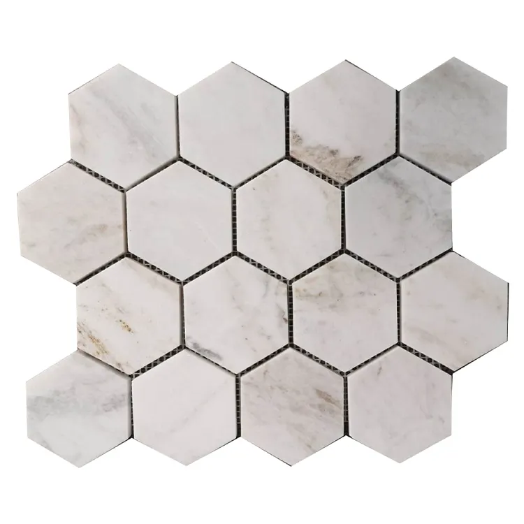 Carrelage de salle de bains en marbre hexagonal blanc, vente en gros,