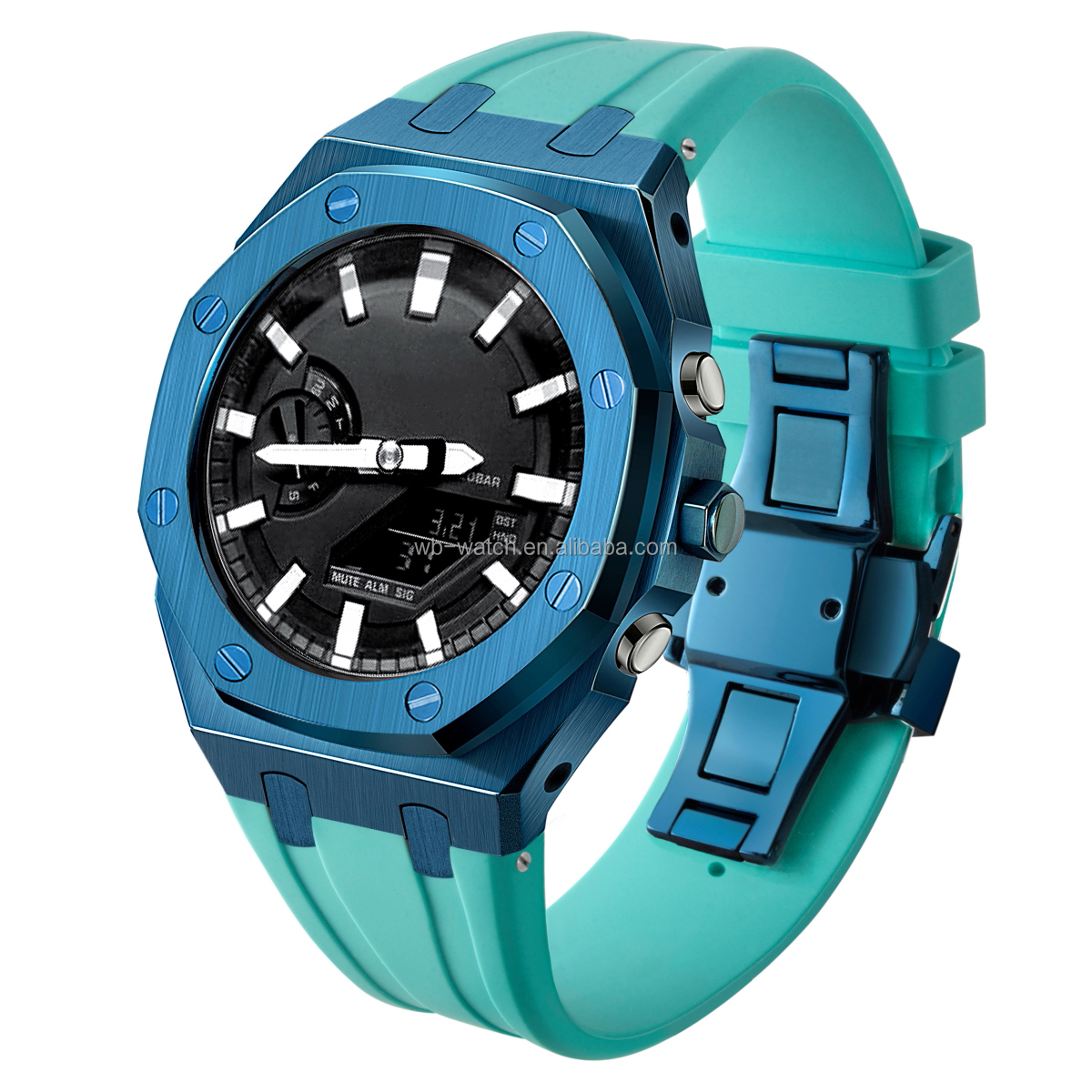 Bague bleue + Boîtier bleu + Bracelet bleu marine