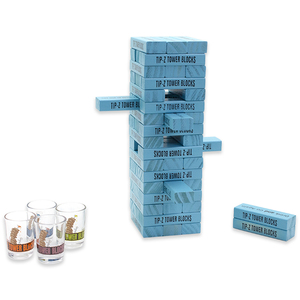 Drinking Game 52 <strong>Blocks</strong> Wooden Tumbling Tower Stacking Party Game with Entertaining <strong>Commands</strong> 1Dice 4 Glass Cups - Product Image 4