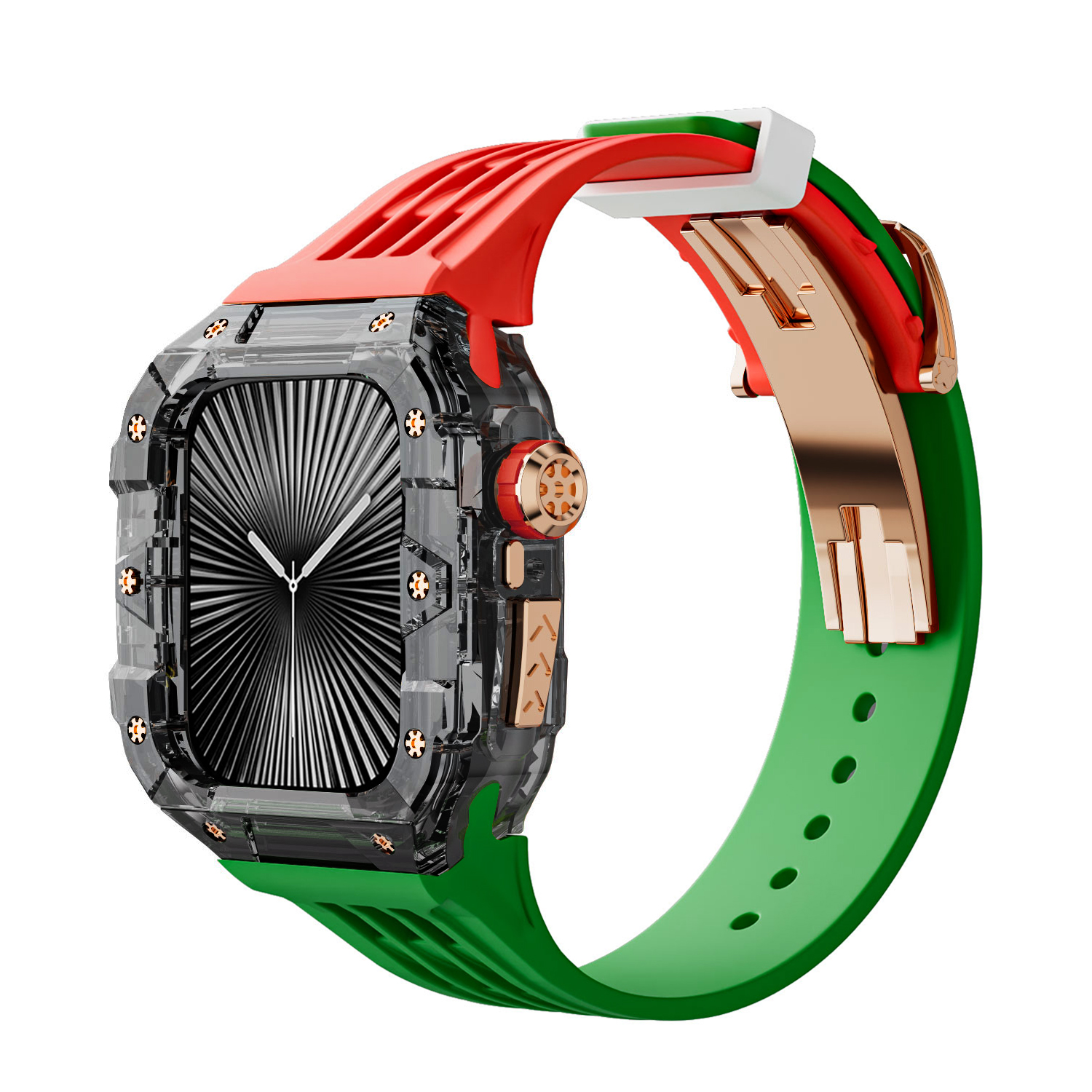 (Transparent Black)(Rose Gold Button) Red Green