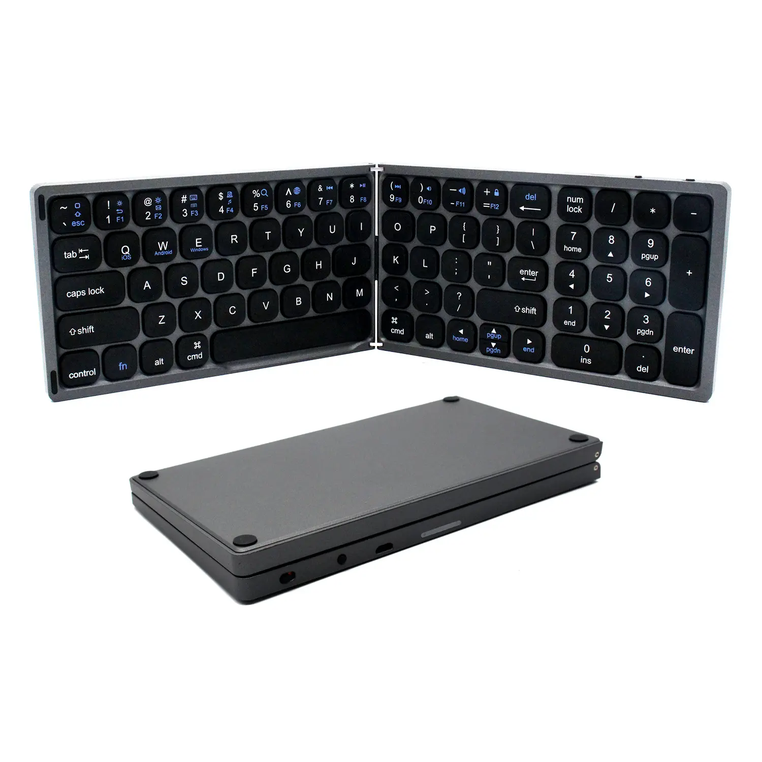 Taşınabilir katlanabilir ince ABS şarj edilebilir mini kablosuz bluetooth klavye 81 tuşları katlanır klavye android ios tablet pc için