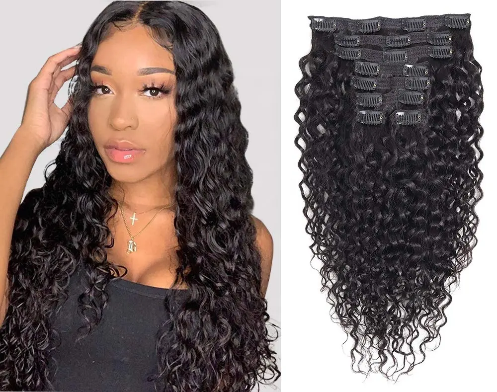 Riccio crespo Dei Capelli Clip in Estensioni Dei Capelli Umani di Remy del Brasiliano Clip di Capelli Ricci ins Colore Nero Naturale per African American delle donne